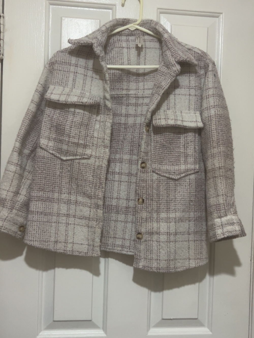 Kids Plaid Button-Front Shacket Jacket - Cream & Light Brown